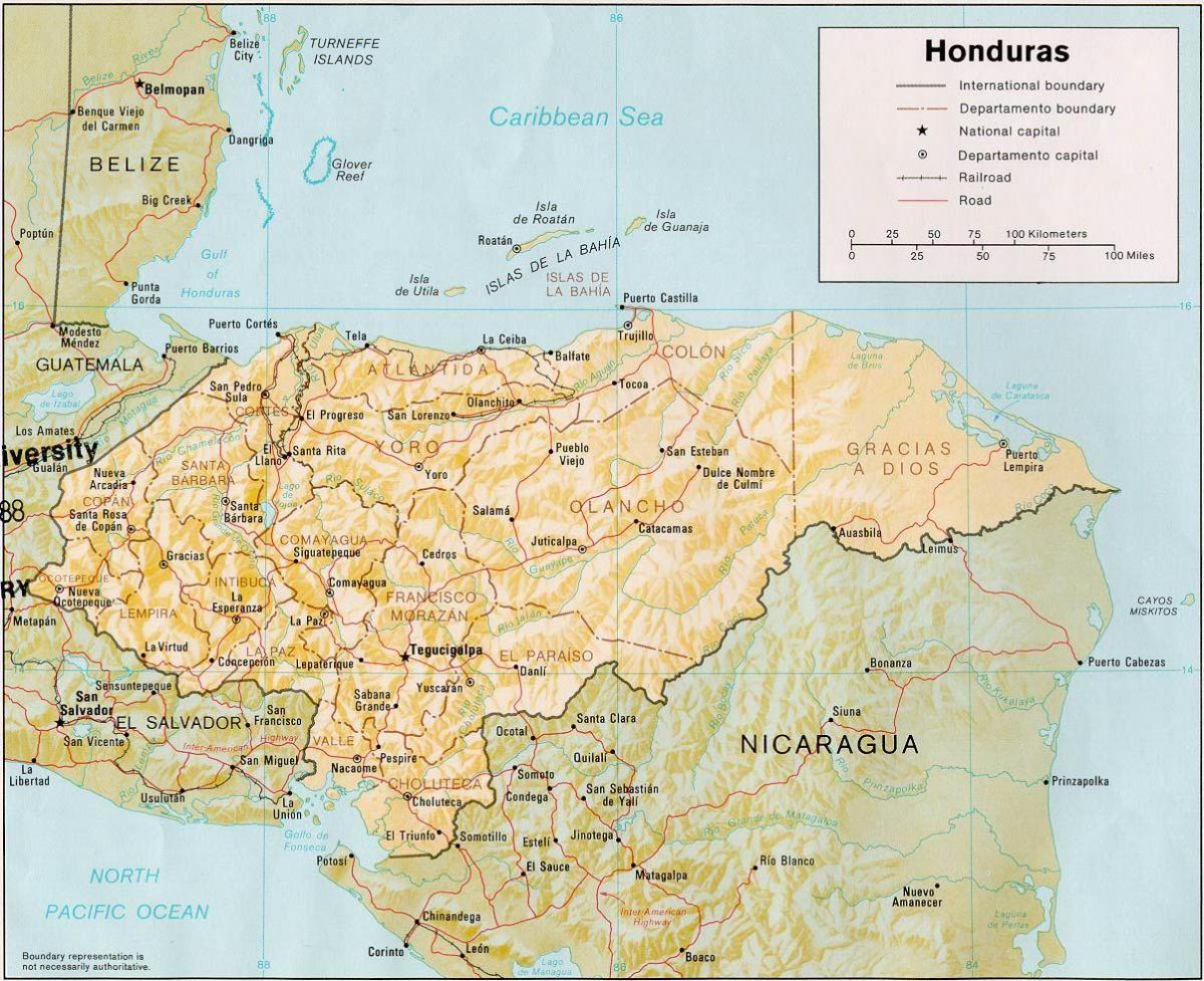 罗丹的海湾群岛洪都拉斯的地图